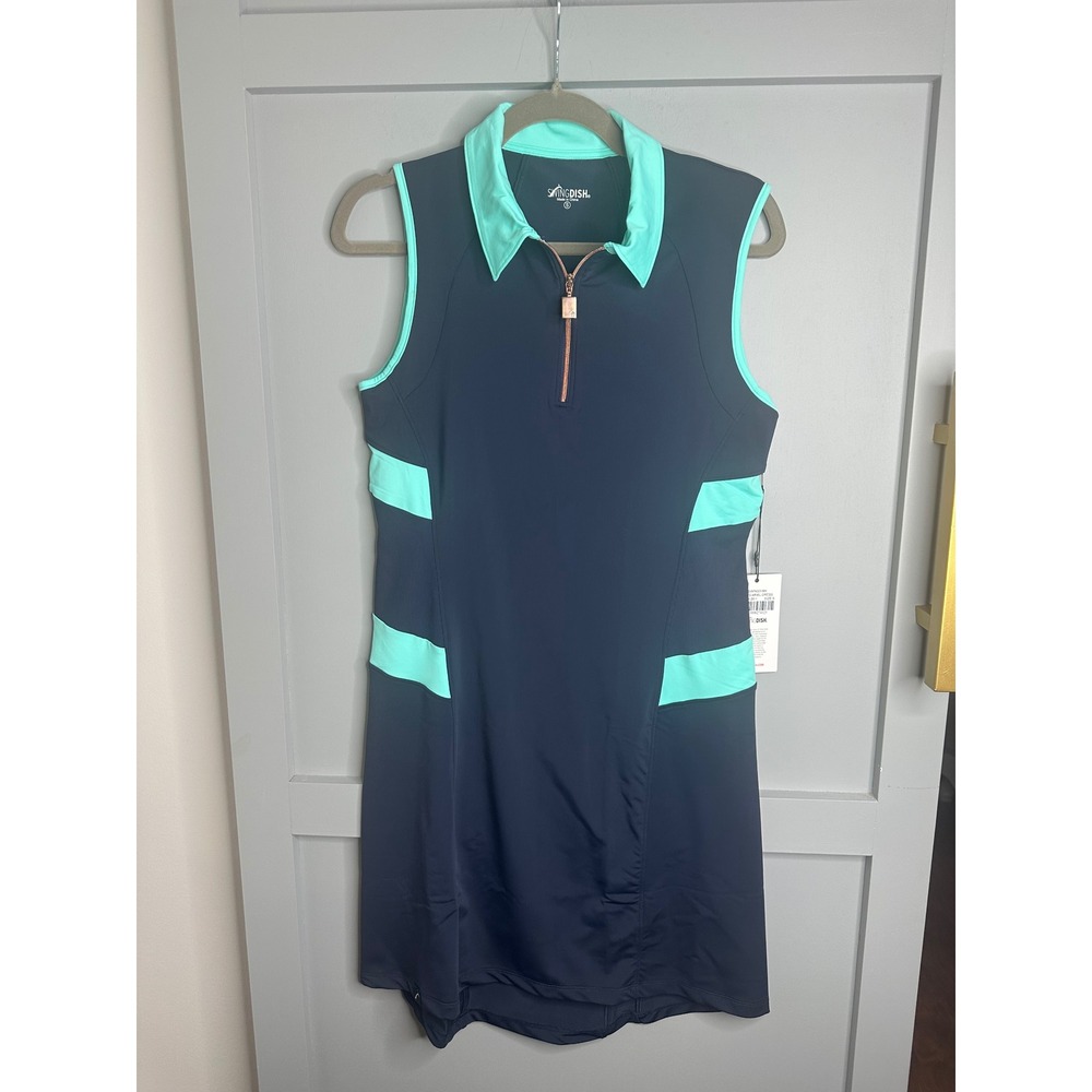 SwingDish Oasis Ariel Dress Navy Aqua‎ Golf Athletic Sleeveless Zip Size Small